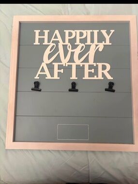Happily Ever After Wall Sign - Pink Frame, Gray Panel-things remembered 24x24in